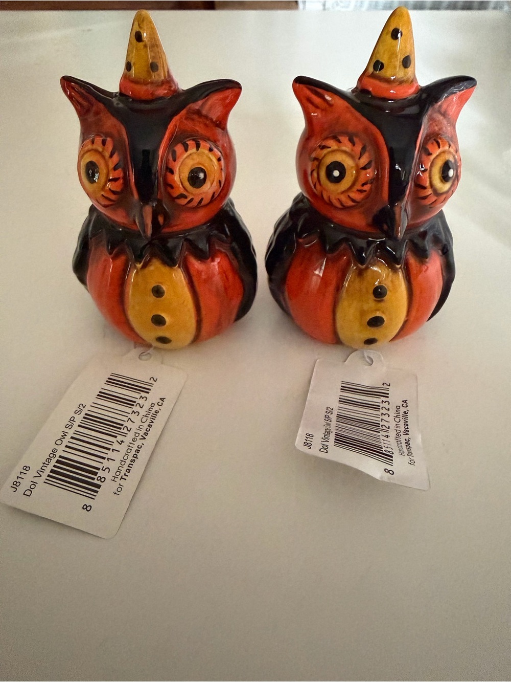 Johanna Parker Halloween Orange Owl Salt & Pepper Shaker Set